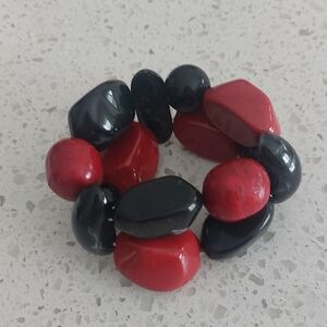 Elegant Red and Black Wood Beaded Bracelet